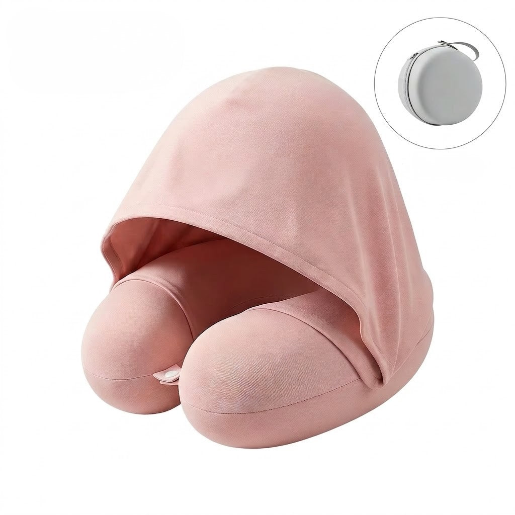 Coussin de Voyage Ergonomique avec Capuche & Étui Compact