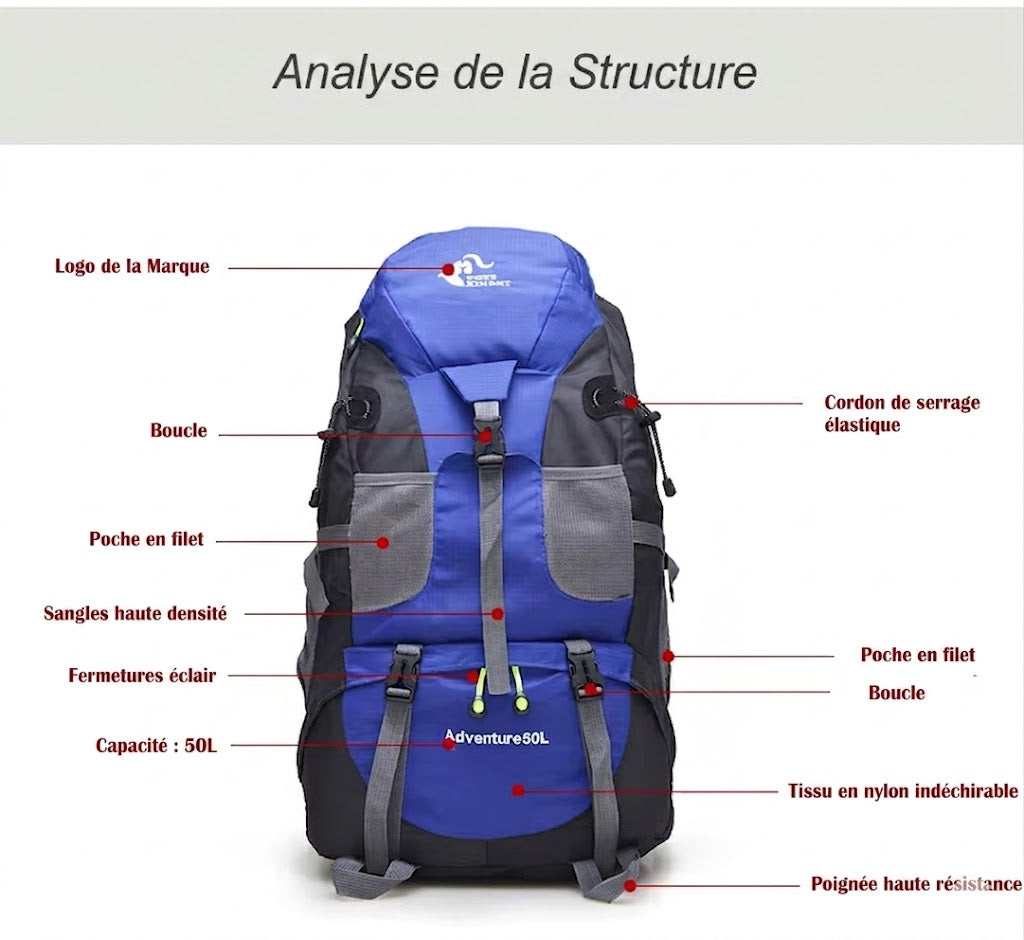 Sac à Dos Randonnée Technique 50L - Conçu pour les Longues Distances