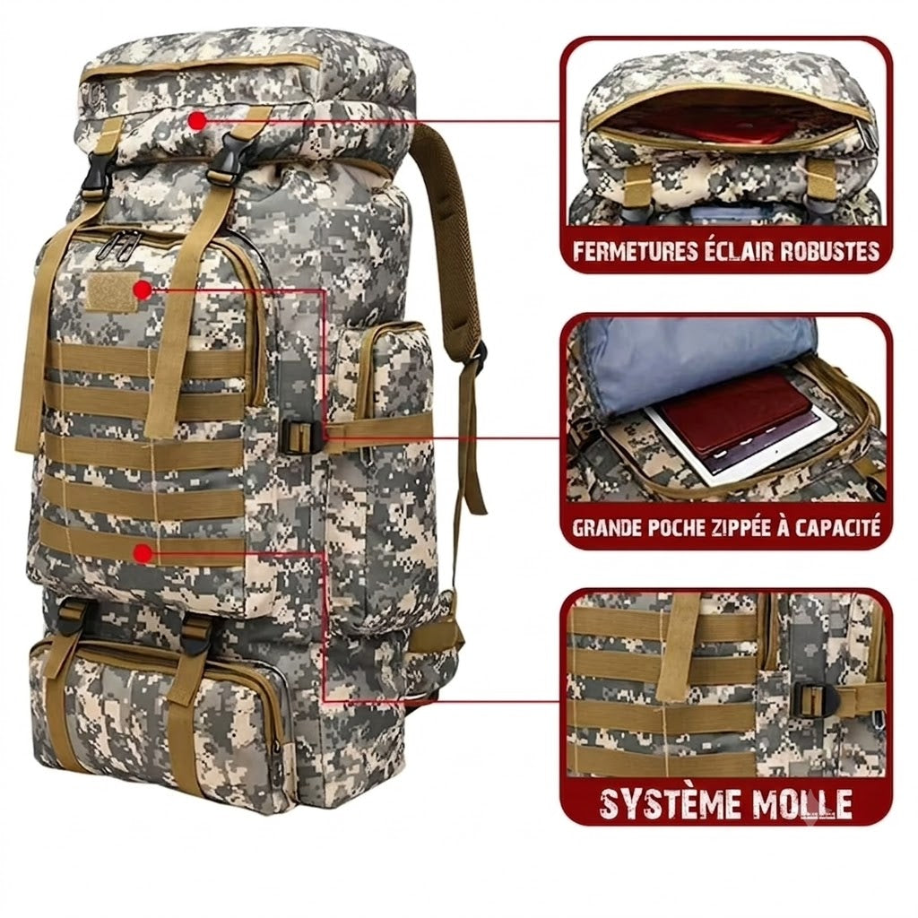 Sac à Dos Alpinisme 80L - Grande Capacité, Voyage & Aventure