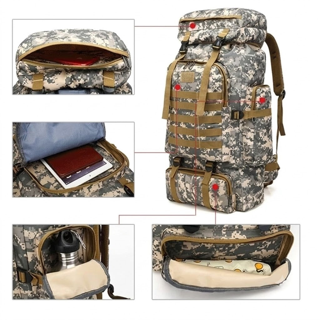 Sac à Dos Alpinisme 80L - Grande Capacité, Voyage & Aventure