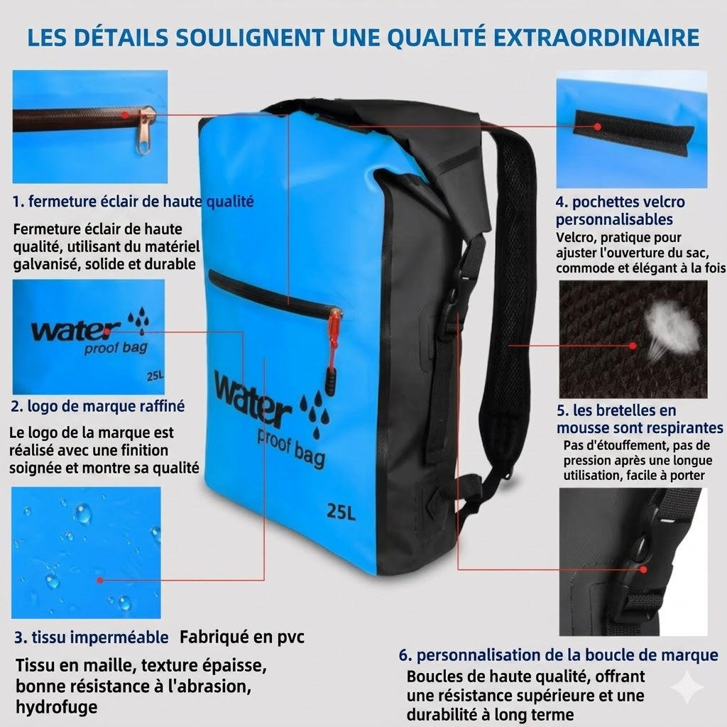 Sac à Dos Étanche classique 25L - Protection & Confort au Quotidien