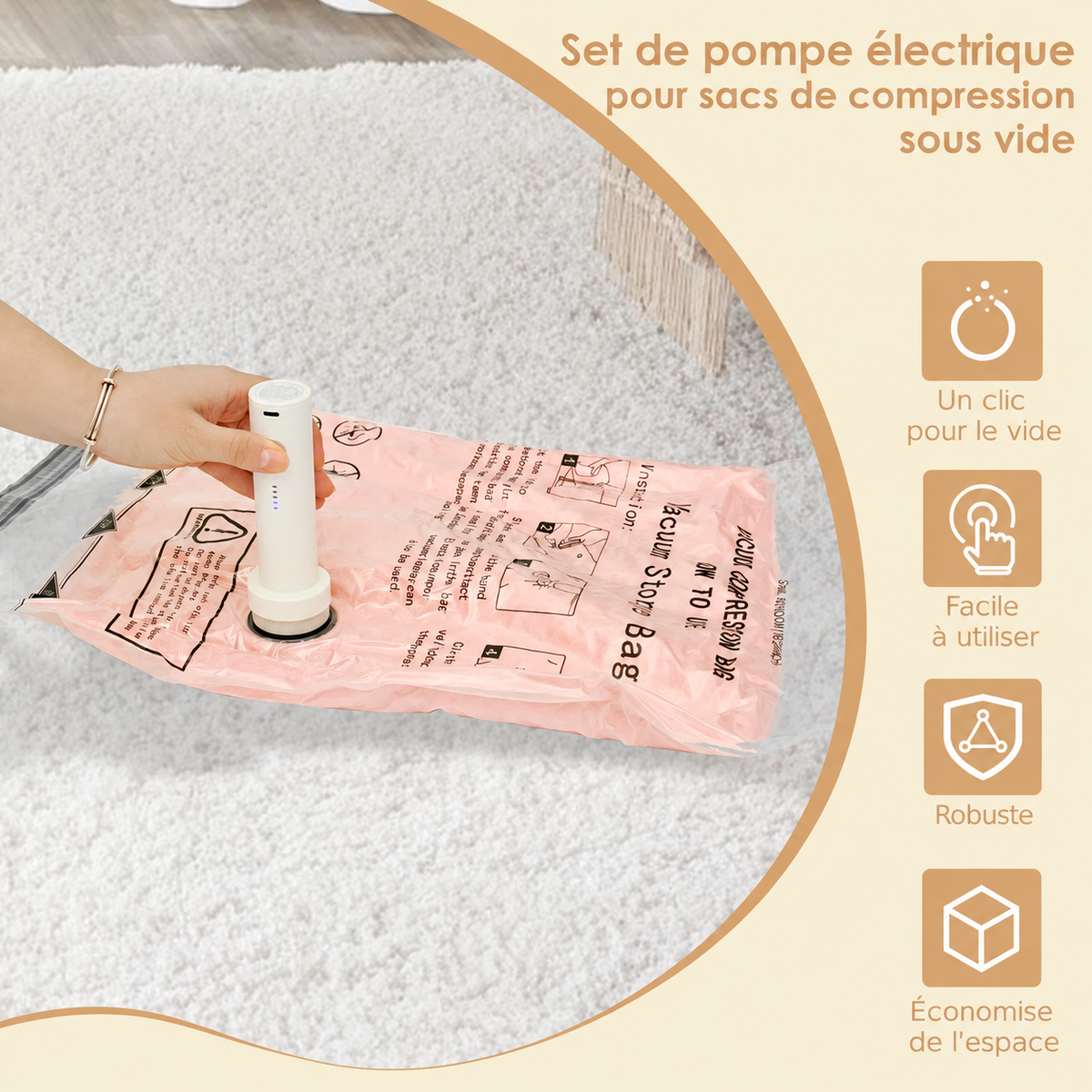 Pack Gain de Place : Mini Pompe Électrique et Sacs Sous Vide Voyage