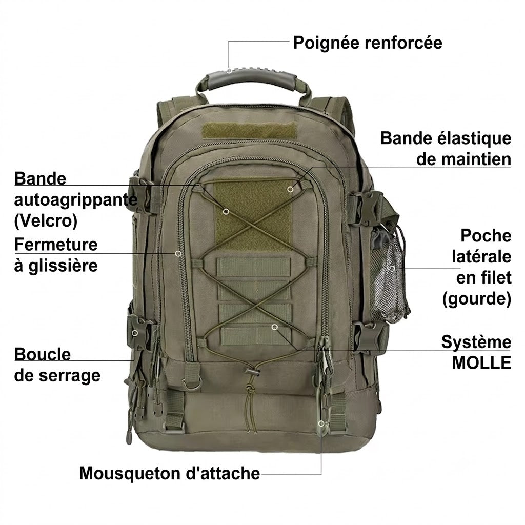 Sac à Dos Tactique 60L - Polyvalent & Robuste
