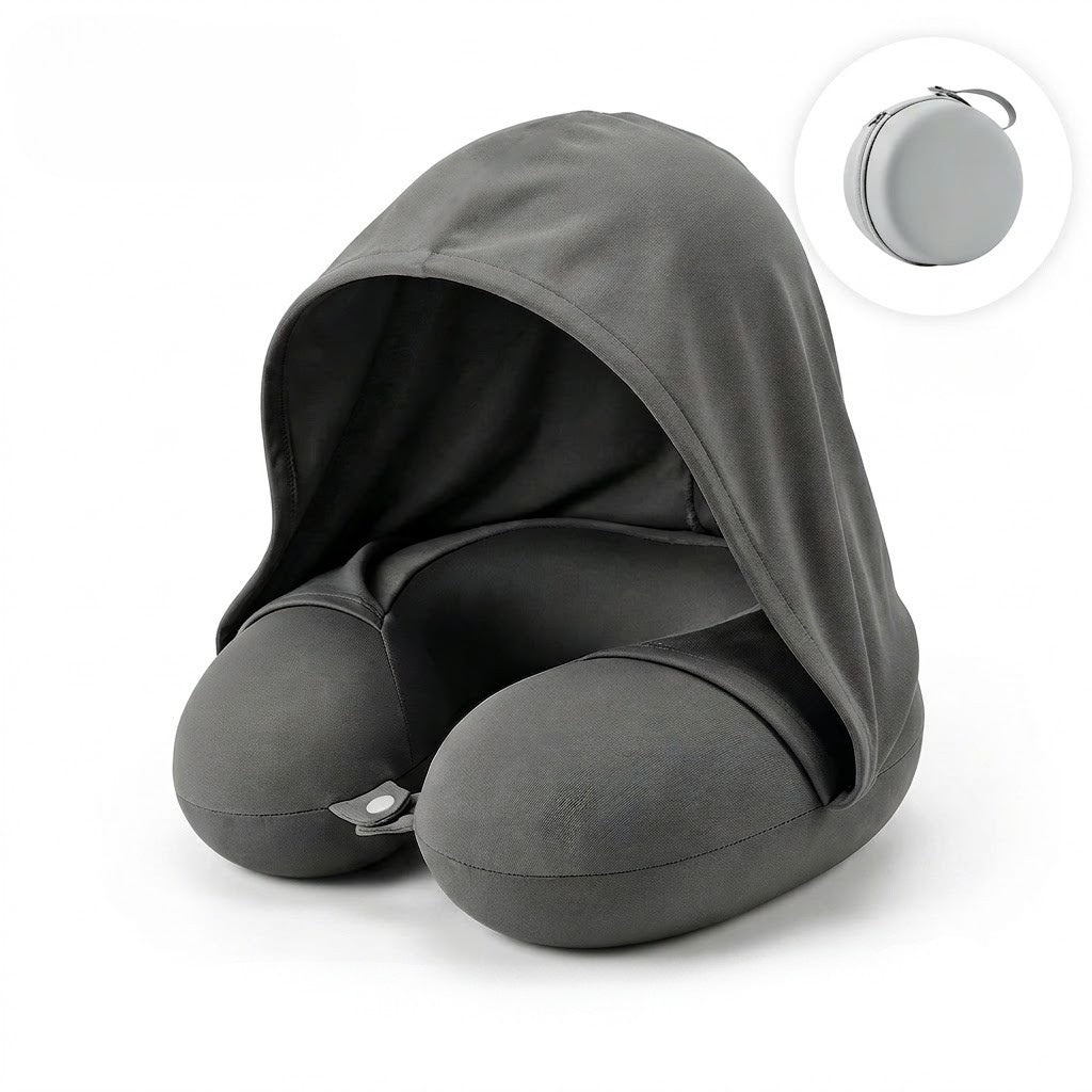 Coussin de Voyage Ergonomique avec Capuche & Étui Compact
