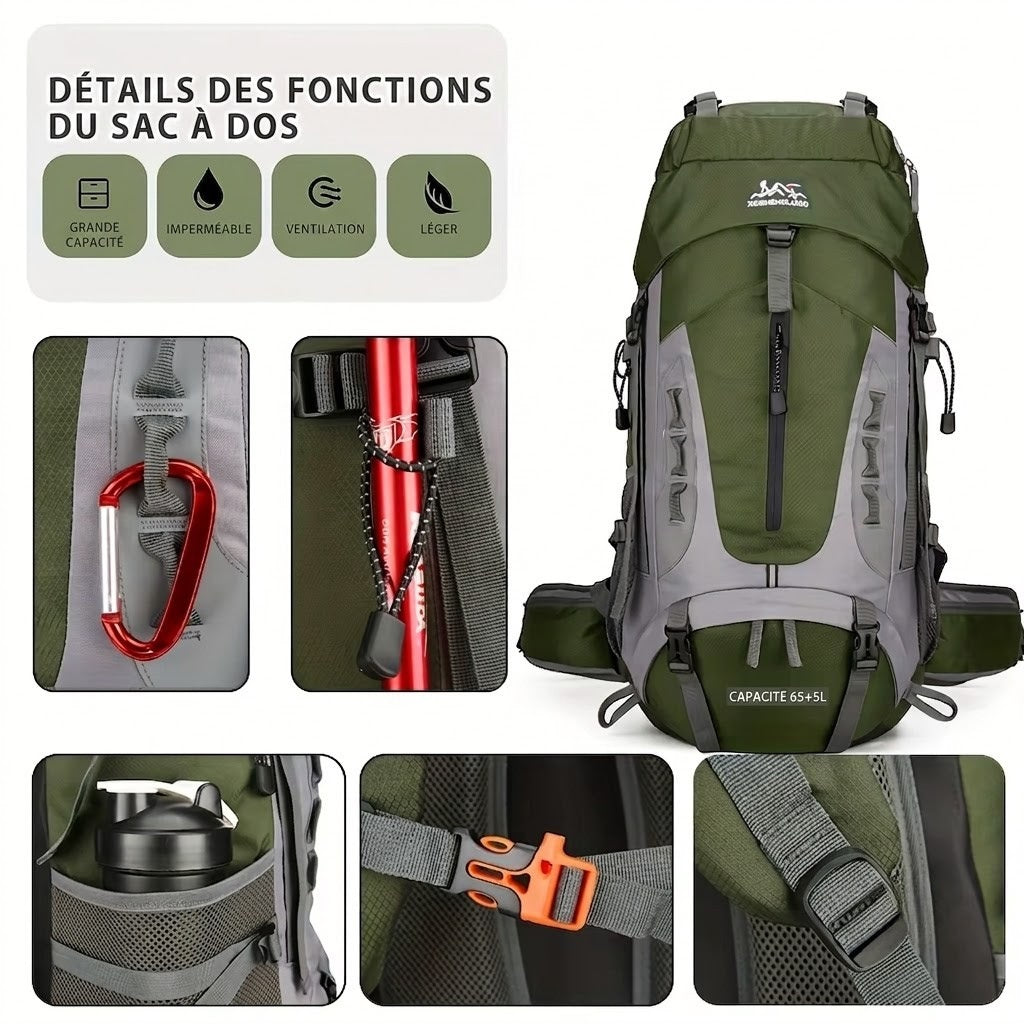 Large volume 70L hiking backpack