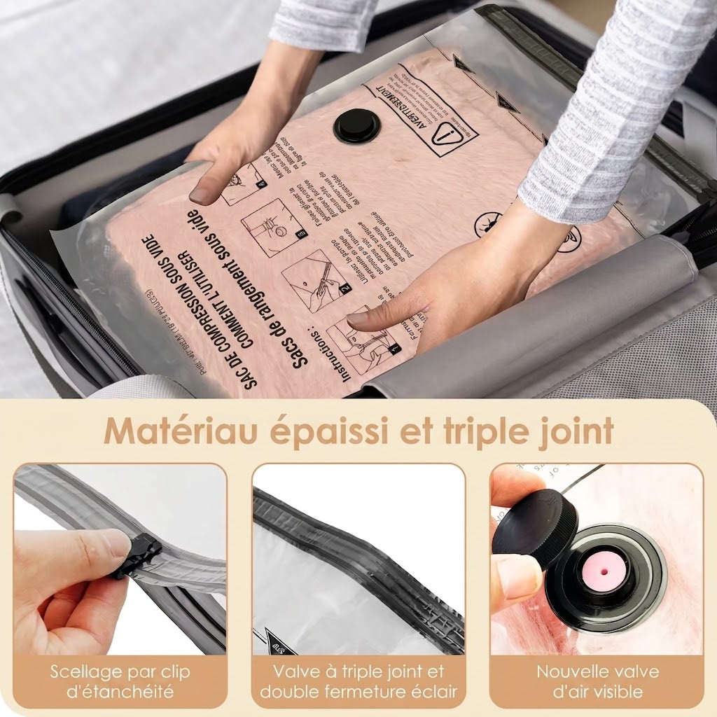 Pack Gain de Place : Mini Pompe Électrique et Sacs Sous Vide Voyage